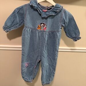 Vintage Baby Mickey & Co Denim Romper Disney 18M Ruffle Collar Cutest